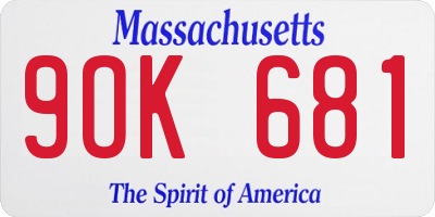 MA license plate 9OK681
