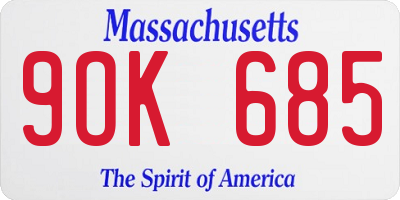 MA license plate 9OK685