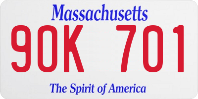 MA license plate 9OK701