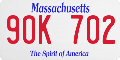 MA license plate 9OK702