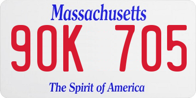 MA license plate 9OK705