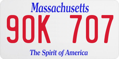 MA license plate 9OK707