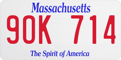 MA license plate 9OK714