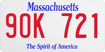MA license plate 9OK721