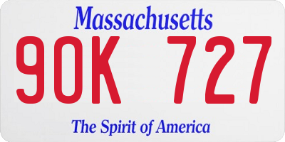 MA license plate 9OK727