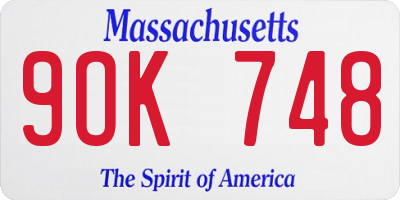 MA license plate 9OK748