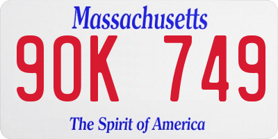 MA license plate 9OK749