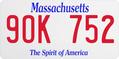 MA license plate 9OK752