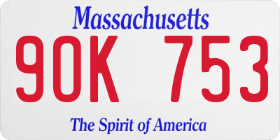 MA license plate 9OK753
