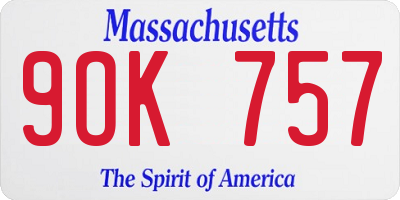 MA license plate 9OK757