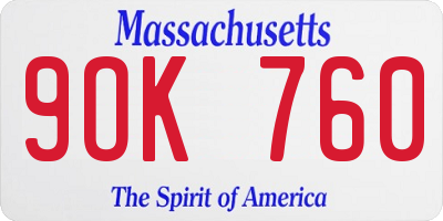 MA license plate 9OK760