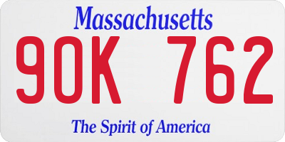 MA license plate 9OK762