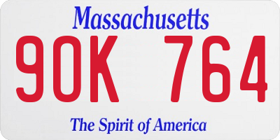 MA license plate 9OK764
