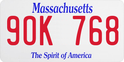 MA license plate 9OK768