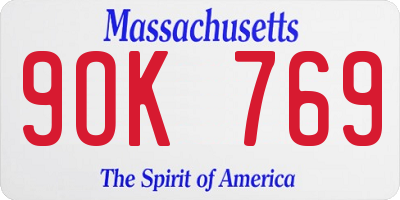 MA license plate 9OK769