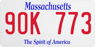 MA license plate 9OK773