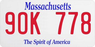 MA license plate 9OK778