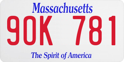 MA license plate 9OK781