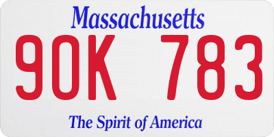 MA license plate 9OK783