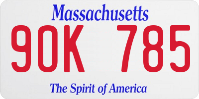 MA license plate 9OK785