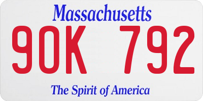 MA license plate 9OK792