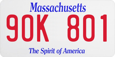 MA license plate 9OK801