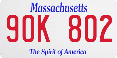 MA license plate 9OK802