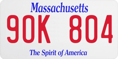 MA license plate 9OK804