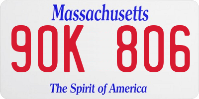 MA license plate 9OK806