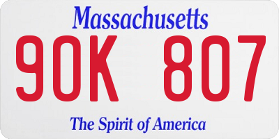 MA license plate 9OK807