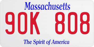 MA license plate 9OK808
