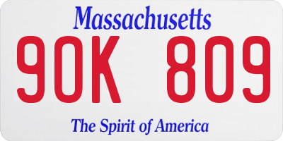 MA license plate 9OK809