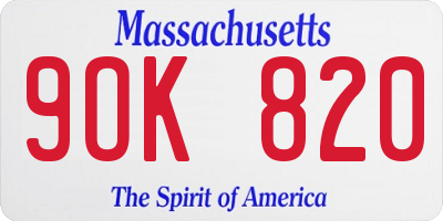 MA license plate 9OK820