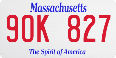 MA license plate 9OK827