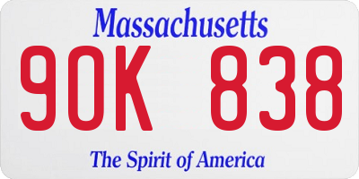 MA license plate 9OK838