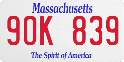 MA license plate 9OK839