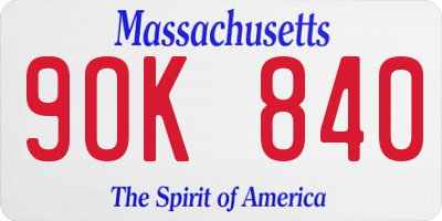 MA license plate 9OK840
