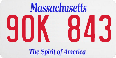 MA license plate 9OK843