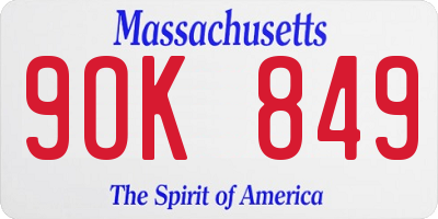 MA license plate 9OK849