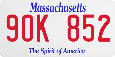 MA license plate 9OK852