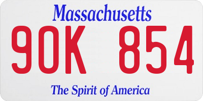 MA license plate 9OK854