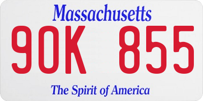 MA license plate 9OK855