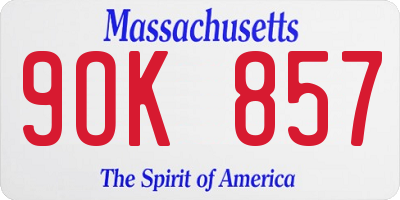 MA license plate 9OK857