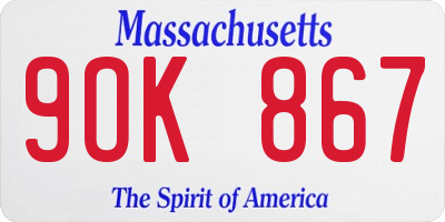MA license plate 9OK867