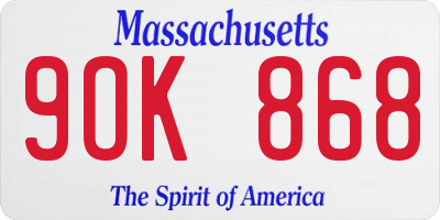 MA license plate 9OK868