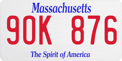 MA license plate 9OK876