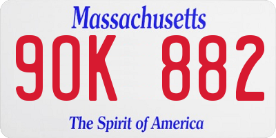 MA license plate 9OK882