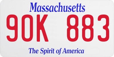 MA license plate 9OK883