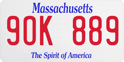 MA license plate 9OK889