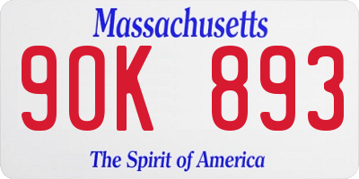 MA license plate 9OK893